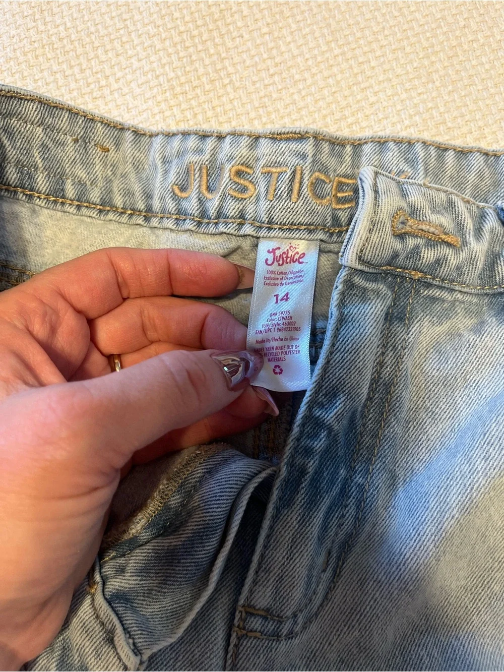Justice Light Wash Denim Jeans with Pink Floral Embroidery